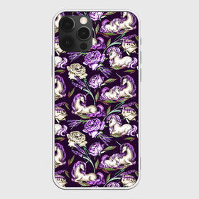 Чехол для iPhone 12 Pro Max с принтом Единороги и цветы - темный в городе Новоалтайск, Силикон |  | Тематика изображения на принте: единорог | единороги | единорожек | лаванда | малыш | мама | роза | розы | сказка | сказочный | фентези | цветок | цветочный | цветы