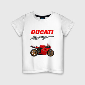 Детская футболка хлопок с принтом DUCATI / ДУКАТИ / MOTOSPORT в городе Новоалтайск, 100% хлопок | круглый вырез горловины, полуприлегающий силуэт, длина до линии бедер | ducati | motorcycle | motosport | racing | speed | sport | байк. | гонки | двигатель | дукати | мото | мотокросс | мотоспорт | мототриал | мотоцикл | скорость | спорт