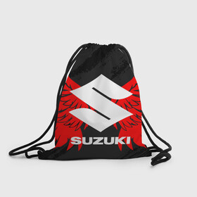 Рюкзак-мешок 3D с принтом SUZUKI / СУЗУКИ / МОТОСПОРТ в городе Новоалтайск, 100% полиэстер | плотность ткани — 200 г/м2, размер — 35 х 45 см; лямки — толстые шнурки, застежка на шнуровке, без карманов и подкладки | Тематика изображения на принте: motorcycle | motosport | racing | speed | sport | suzuki | байк. | гонки | двигатель | мото | мотокросс | мотоспорт | мототриал | мотоцикл | скорость | спорт | сузуки