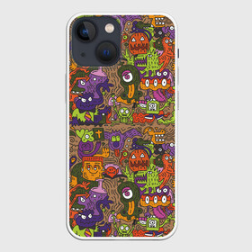 Чехол для iPhone 13 mini с принтом Монсты в городе Новоалтайск,  |  | monsters | монстры | неопознанное | паттерн | пришельцы | скелет | существа | темные силы | ужастик | чудовища