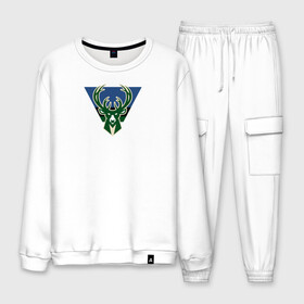 Мужской костюм хлопок с принтом Milwaukee Bucks лого в городе Новоалтайск, 100% хлопок | на свитшоте круглая горловина, мягкая резинка по низу. Брюки заужены к низу, на них два вида карманов: два “обычных” по бокам и два объемных, с клапанами, расположенные ниже линии бедра. Брюки с мягкой трикотажной резинкой на поясе и по низу штанин. В поясе для дополнительного комфорта — широкие завязки | basketball | milwaukee bucks | sport | бакс | баскетбол | милуоки | спорт
