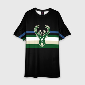 Детское платье 3D с принтом Milwaukee Bucks форма. Statement Edition в городе Новоалтайск, 100% полиэстер | прямой силуэт, чуть расширенный к низу. Круглая горловина, на рукавах — воланы | Тематика изображения на принте: basketball | edition | milwaukee bucks | sport | statement | бакс | баскетбол | милуоки | спорт | форма