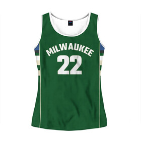 Женская майка 3D Milwaukee Bucks. Гостевая форма. Крис Миддлтон: в городе Новоалтайск, 100% полиэстер | круглая горловина, прямой силуэт, длина до линии бедра | 22 | basketball | khris | middleton | milwaukee bucks | sport | бакс | баскетбол | выездная | гостевая | крис | миддлтон | милуоки | спорт | форма