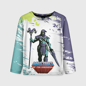 Детский лонгслив 3D с принтом SKELETOR | СКЕЛЕТОР (Z) в городе Новоалтайск, 100% полиэстер | длинные рукава, круглый вырез горловины, полуприлегающий силуэт
 | he man | logo | masters of the universe | she ra | skeletor | властелины вселенной | логип | лого | мульт | мультфильм | скелетор