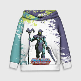 Детская толстовка 3D с принтом SKELETOR | СКЕЛЕТОР (Z) в городе Новоалтайск, 100% полиэстер | двухслойный капюшон со шнурком для регулировки, мягкие манжеты на рукавах и по низу толстовки, спереди карман-кенгуру с мягким внутренним слоем | he man | logo | masters of the universe | she ra | skeletor | властелины вселенной | логип | лого | мульт | мультфильм | скелетор