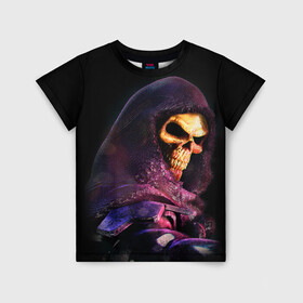 Детская футболка 3D с принтом Skeletor | Masters of the Universe (+спина)  (Z) в городе Новоалтайск, 100% гипоаллергенный полиэфир | прямой крой, круглый вырез горловины, длина до линии бедер, чуть спущенное плечо, ткань немного тянется | he man | logo | masters of the universe | she ra | skeletor | властелины вселенной | логип | лого | мульт | мультфильм | скелетор