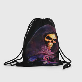 Рюкзак-мешок 3D с принтом Skeletor | Masters of the Universe (+спина)  (Z) в городе Новоалтайск, 100% полиэстер | плотность ткани — 200 г/м2, размер — 35 х 45 см; лямки — толстые шнурки, застежка на шнуровке, без карманов и подкладки | Тематика изображения на принте: he man | logo | masters of the universe | she ra | skeletor | властелины вселенной | логип | лого | мульт | мультфильм | скелетор