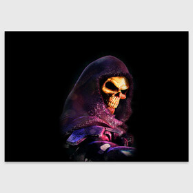 Поздравительная открытка с принтом Skeletor | Masters of the Universe (+спина)  (Z) в городе Новоалтайск, 100% бумага | плотность бумаги 280 г/м2, матовая, на обратной стороне линовка и место для марки
 | Тематика изображения на принте: he man | logo | masters of the universe | she ra | skeletor | властелины вселенной | логип | лого | мульт | мультфильм | скелетор