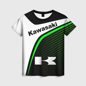 Женская футболка 3D с принтом KAWASAKI / КАВАСАКИ / SPORT в городе Новоалтайск, 100% полиэфир ( синтетическое хлопкоподобное полотно) | прямой крой, круглый вырез горловины, длина до линии бедер | kawasaki | motorcycle | motosport | racing | speed | sport | байк. | гонки | двигатель | кавасаки | мото | мотокросс | мотоспорт | мототриал | мотоцикл | скорость | спорт