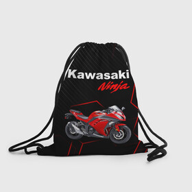 Рюкзак-мешок 3D с принтом KAWASAKI NINJA /  КАВАСАКИ в городе Новоалтайск, 100% полиэстер | плотность ткани — 200 г/м2, размер — 35 х 45 см; лямки — толстые шнурки, застежка на шнуровке, без карманов и подкладки | Тематика изображения на принте: kawasaki | motorcycle | motosport | ninja | racing | speed | sport | байк | гонки | двигатель | кавасаки | мото | мотокросс | мотоспорт | мототриал | мотоцикл | нинзя. | скорость | спорт