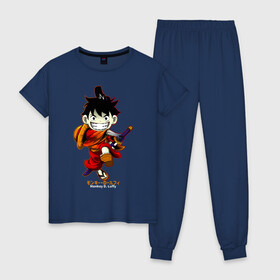 Женская пижама хлопок с принтом Monkey D. Luffy One Piece в городе Новоалтайск, 100% хлопок | брюки и футболка прямого кроя, без карманов, на брюках мягкая резинка на поясе и по низу штанин | anime | manga | monkey d. luffy | one piece | аниме | большой куш | ван пис | вон пис | капитан | король пиратов | луси | луфи | луффи | луффи но уми | луффи таро | манга | манки д. луффи | мугивара | пират | пятый император