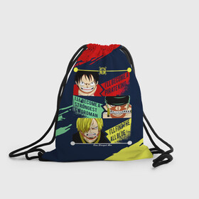 Рюкзак-мешок 3D с принтом Луффи, Зоро и Санджи One Piece в городе Новоалтайск, 100% полиэстер | плотность ткани — 200 г/м2, размер — 35 х 45 см; лямки — толстые шнурки, застежка на шнуровке, без карманов и подкладки | Тематика изображения на принте: monkey d. luffy | one piece | vinsmoke sanji | zoro roronoa | большой куш | ван пис | винсмок санджи | вон пис | зородзюро | капитан | кок | луси | луфи | луффи | манки д. луффи | мугивара | пират | ророноа зоро | соломенная шляпа