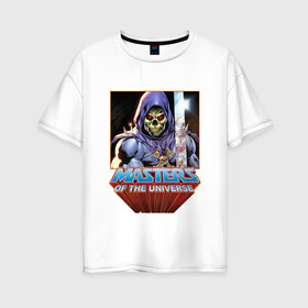 Женская футболка хлопок Oversize с принтом СКЕЛЕТОР | HE MAN | LOGO (Z)  в городе Новоалтайск, 100% хлопок | свободный крой, круглый ворот, спущенный рукав, длина до линии бедер
 | he man | masters of the universe | she ra | skeletor | властелины вселенной | скелетор