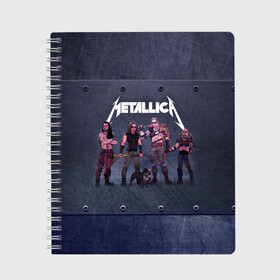 Тетрадь с принтом METALLICA | ГРУППА МЕТАЛЛИКА (Z) в городе Новоалтайск, 100% бумага | 48 листов, плотность листов — 60 г/м2, плотность картонной обложки — 250 г/м2. Листы скреплены сбоку удобной пружинной спиралью. Уголки страниц и обложки скругленные. Цвет линий — светло-серый
 | Тематика изображения на принте: kurt kobein | metallica | rock | курт кобейн | металика | металлика | рок | супер звезда