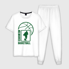 Мужская пижама хлопок с принтом Milwaukee Basketball в городе Новоалтайск, 100% хлопок | брюки и футболка прямого кроя, без карманов, на брюках мягкая резинка на поясе и по низу штанин
 | basketball | bucks | giannis | milwaukee | mvp | nba | ntetokounmpo | sport | streetball | адетокумбо | бакс | баскетбол | игра | милуоки | мяч | нба | олень | спорт | стритбол | тренер | чемпион | янис