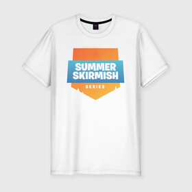 Мужская футболка хлопок Slim с принтом Summer Skirmish в городе Новоалтайск, 92% хлопок, 8% лайкра | приталенный силуэт, круглый вырез ворота, длина до линии бедра, короткий рукав | epic games | games | королевская битва | лето | фортнайт