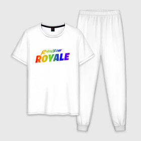 Мужская пижама хлопок с принтом Rainbow Royale в городе Новоалтайск, 100% хлопок | брюки и футболка прямого кроя, без карманов, на брюках мягкая резинка на поясе и по низу штанин
 | epic games | games | ивент | иллюстрация | королевская битва | радужная битва