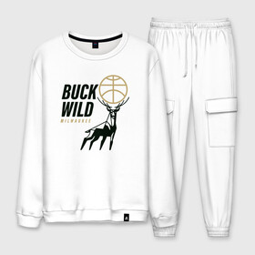 Мужской костюм хлопок с принтом Buck Wild в городе Новоалтайск, 100% хлопок | на свитшоте круглая горловина, мягкая резинка по низу. Брюки заужены к низу, на них два вида карманов: два “обычных” по бокам и два объемных, с клапанами, расположенные ниже линии бедра. Брюки с мягкой трикотажной резинкой на поясе и по низу штанин. В поясе для дополнительного комфорта — широкие завязки | antetokounmpo | basketball | bucks | giannis | milwaukee | mvp | nba | sport | streetball | адетокумбо | бакс | баскетбол | игра | милуоки | мяч | нба | олень | спорт | стритбол | тренер | чемпион | янис