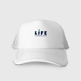 Кепка тракер с сеткой с принтом Life is wonderful в городе Новоалтайск, трикотажное полотно; задняя часть — сетка | длинный козырек, универсальный размер, пластиковая застежка | life | глобус | жизнь | мир | чудесно