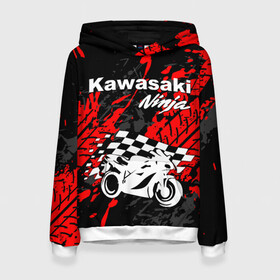 Женская толстовка 3D с принтом KAWASAKI NINJA / КАВАСАКИ в городе Новоалтайск, 100% полиэстер  | двухслойный капюшон со шнурком для регулировки, мягкие манжеты на рукавах и по низу толстовки, спереди карман-кенгуру с мягким внутренним слоем. | kawasaki | motorcycle | motosport | ninja | racing | speed | sport | байк | гонки | двигатель | кавасаки | мото | мотокросс | мотоспорт | мототриал | мотоцикл | нинзя. | скорость | спорт