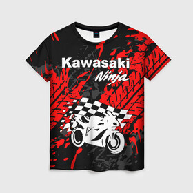 Женская футболка 3D с принтом KAWASAKI NINJA / КАВАСАКИ в городе Новоалтайск, 100% полиэфир ( синтетическое хлопкоподобное полотно) | прямой крой, круглый вырез горловины, длина до линии бедер | kawasaki | motorcycle | motosport | ninja | racing | speed | sport | байк | гонки | двигатель | кавасаки | мото | мотокросс | мотоспорт | мототриал | мотоцикл | нинзя. | скорость | спорт