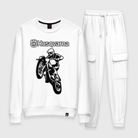 Женский костюм хлопок с принтом HUSQVARNA / ХУСКВАРНА в городе Новоалтайск, 100% хлопок | на свитшоте круглая горловина, мягкая резинка по низу. Брюки заужены к низу, на них два вида карманов: два 