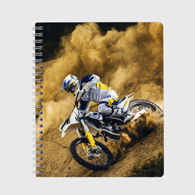 Тетрадь с принтом HUSQVARNA / ХУСКВАРНА / SPORT в городе Новоалтайск, 100% бумага | 48 листов, плотность листов — 60 г/м2, плотность картонной обложки — 250 г/м2. Листы скреплены сбоку удобной пружинной спиралью. Уголки страниц и обложки скругленные. Цвет линий — светло-серый
 | husqvarna | motorcycle | motosport | racing | speed | sport | байк. | гонки | двигатель | мото | мотокросс | мотоспорт | мототриал | мотоцикл | скорость | спорт | хускварна