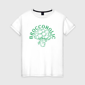 Женская футболка хлопок с принтом Broccoholic в городе Новоалтайск, 100% хлопок | прямой крой, круглый вырез горловины, длина до линии бедер, слегка спущенное плечо | green | greenpaece | nature | sport | vegan | yoga | веган | вегетарианец | гринпис | еда | животные | жизнь | здоровье | зеленый | йога | мир | овощи | пища | планета | природа | растение | спорт | тело | фрукты