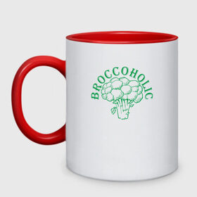 Кружка двухцветная с принтом Broccoholic в городе Новоалтайск, керамика | объем — 330 мл, диаметр — 80 мм. Цветная ручка и кайма сверху, в некоторых цветах — вся внутренняя часть | green | greenpaece | nature | sport | vegan | yoga | веган | вегетарианец | гринпис | еда | животные | жизнь | здоровье | зеленый | йога | мир | овощи | пища | планета | природа | растение | спорт | тело | фрукты