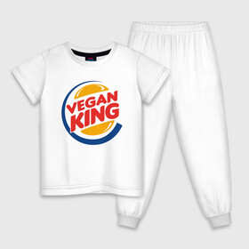 Детская пижама хлопок с принтом Vegan King в городе Новоалтайск, 100% хлопок |  брюки и футболка прямого кроя, без карманов, на брюках мягкая резинка на поясе и по низу штанин
 | green | greenpeace | nature | sport | vegan | yoga | веган | вегетарианец | гринпис | еда | животные | жизнь | здоровье | зеленый | йога | мир | овощи | пища | планета | природа | растение | спорт | тело | фрукты