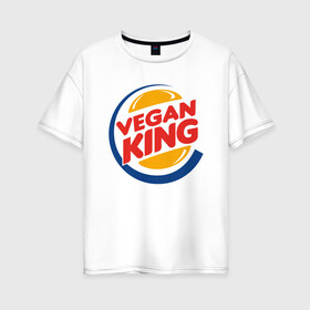 Женская футболка хлопок Oversize с принтом Vegan King в городе Новоалтайск, 100% хлопок | свободный крой, круглый ворот, спущенный рукав, длина до линии бедер
 | green | greenpeace | nature | sport | vegan | yoga | веган | вегетарианец | гринпис | еда | животные | жизнь | здоровье | зеленый | йога | мир | овощи | пища | планета | природа | растение | спорт | тело | фрукты