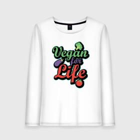 Женский лонгслив хлопок с принтом Vegan For Life в городе Новоалтайск, 100% хлопок |  | green | greenpeace | nature | sport | vegan | yoga | веган | вегетарианец | гринпис | еда | животные | жизнь | здоровье | зеленый | йога | мир | овощи | пища | планета | природа | растение | спорт | тело | фрукты