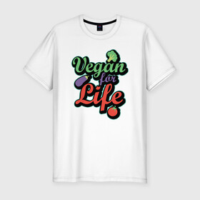 Мужская футболка хлопок Slim с принтом Vegan For Life в городе Новоалтайск, 92% хлопок, 8% лайкра | приталенный силуэт, круглый вырез ворота, длина до линии бедра, короткий рукав | green | greenpeace | nature | sport | vegan | yoga | веган | вегетарианец | гринпис | еда | животные | жизнь | здоровье | зеленый | йога | мир | овощи | пища | планета | природа | растение | спорт | тело | фрукты