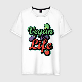 Мужская футболка хлопок с принтом Vegan For Life в городе Новоалтайск, 100% хлопок | прямой крой, круглый вырез горловины, длина до линии бедер, слегка спущенное плечо. | green | greenpeace | nature | sport | vegan | yoga | веган | вегетарианец | гринпис | еда | животные | жизнь | здоровье | зеленый | йога | мир | овощи | пища | планета | природа | растение | спорт | тело | фрукты