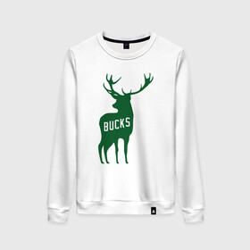 Женский свитшот хлопок с принтом NBA - Bucks в городе Новоалтайск, 100% хлопок | прямой крой, круглый вырез, на манжетах и по низу широкая трикотажная резинка  | antetokounmpo | basketball | bucks | giannis | milwaukee | mvp | nba | sport | streetball | адетокумбо | бакс | баскетбол | игра | милуоки | мяч | нба | олень | спорт | стритбол | тренер | чемпион | янис