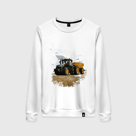 Женский свитшот хлопок с принтом JOHN DEERE I Джон Дир! в городе Новоалтайск, 100% хлопок | прямой крой, круглый вырез, на манжетах и по низу широкая трикотажная резинка  | john deere | агроном | джон дир | земля | природа | работяга. | сельскохозяйственная техника | трактор | тракторист | труд