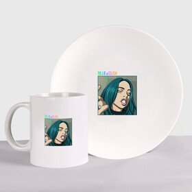 Набор: тарелка + кружка с принтом BILLIE EILISH | БИЛЛИ АЙЛИШ (Z) в городе Новоалтайск, керамика | Кружка: объем — 330 мл, диаметр — 80 мм. Принт наносится на бока кружки, можно сделать два разных изображения. 
Тарелка: диаметр - 210 мм, диаметр для нанесения принта - 120 мм. | Тематика изображения на принте: be | billie | billie eilish | blohsh | ghoul | айлиш | билли | билли айлиш | бэрд | пайрат | пайрат бэрд