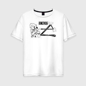 Женская футболка хлопок Oversize с принтом Удар резинового Луффи One Piece в городе Новоалтайск, 100% хлопок | свободный крой, круглый ворот, спущенный рукав, длина до линии бедер
 | anime | manga | monkey d. luffy | one piece | аниме | большой куш | ван пис | вон пис | капитан | король пиратов | луси | луфи | луффи | луффи но уми | луффи таро | манга | манки д. луффи | мугивара | пират | пятый император