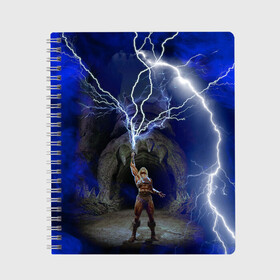 Тетрадь с принтом Masters of the Universe | He-Man (Z) в городе Новоалтайск, 100% бумага | 48 листов, плотность листов — 60 г/м2, плотность картонной обложки — 250 г/м2. Листы скреплены сбоку удобной пружинной спиралью. Уголки страниц и обложки скругленные. Цвет линий — светло-серый
 | he man | masters of the universe | she ra | властелины вселенной