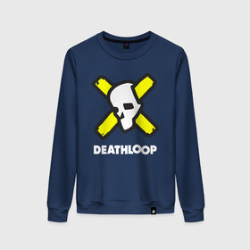 Женский свитшот хлопок с принтом Deathloop - Skull в городе Новоалтайск, 100% хлопок | прямой крой, круглый вырез, на манжетах и по низу широкая трикотажная резинка  | death | deathloop | game | games | loop | skull | дэслуп | дэт | дэтлуп | знак | игра | игры | лого | луп | мертвая | пелтя | символ