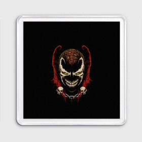 Магнит 55*55 с принтом Spawn профиль в городе Новоалтайск, Пластик | Размер: 65*65 мм; Размер печати: 55*55 мм | al simmons | antihero | chain | comics | evil | hell | skull | smile | spawn | ад | антигерой | зло | комиксы | отродье | спаун | улыбка | цепь | череп | эл симмонс