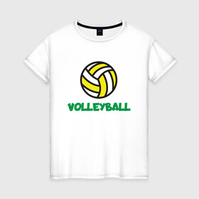 Женская футболка хлопок с принтом Game Volleyball в городе Новоалтайск, 100% хлопок | прямой крой, круглый вырез горловины, длина до линии бедер, слегка спущенное плечо | ball | beach | game | sport | volley | volleyball | волейбол | волейболист | волейболистка | гол | игра | игрок | мяч | площадка | пляж | пляжный | победа | сетка | спорт | тренер | чемпион
