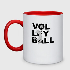 Кружка двухцветная с принтом Volleyball в городе Новоалтайск, керамика | объем — 330 мл, диаметр — 80 мм. Цветная ручка и кайма сверху, в некоторых цветах — вся внутренняя часть | Тематика изображения на принте: ball | beach | game | sport | volley | volleyball | волейбол | волейболист | волейболистка | гол | игра | игрок | мяч | площадка | пляж | пляжный | победа | сетка | спорт | тренер | чемпион