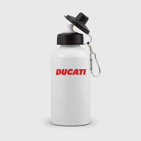 Бутылка спортивная с принтом DUCATI ЛОГОТИП НАДПИСЬ  в городе Новоалтайск, металл | емкость — 500 мл, в комплекте две пластиковые крышки и карабин для крепления | Тематика изображения на принте: ducati | moto | motocycle | racing | sport | дукати | мото | мотоспорт | мотоцикл | рейсинг | спорт