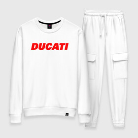 Женский костюм хлопок с принтом DUCATI ЛОГОТИП НАДПИСЬ  в городе Новоалтайск, 100% хлопок | на свитшоте круглая горловина, мягкая резинка по низу. Брюки заужены к низу, на них два вида карманов: два 