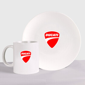 Набор: тарелка + кружка с принтом DUCATI ДУКАТИ ЭМБЛЕМА в городе Новоалтайск, керамика | Кружка: объем — 330 мл, диаметр — 80 мм. Принт наносится на бока кружки, можно сделать два разных изображения. 
Тарелка: диаметр - 210 мм, диаметр для нанесения принта - 120 мм. | Тематика изображения на принте: ducati | moto | motocycle | racing | sport | дукати | мото | мотоспорт | мотоцикл | рейсинг | спорт