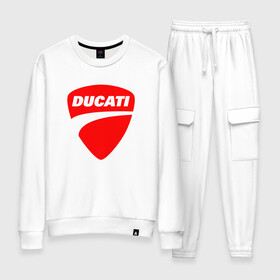 Женский костюм хлопок с принтом DUCATI ДУКАТИ ЭМБЛЕМА в городе Новоалтайск, 100% хлопок | на свитшоте круглая горловина, мягкая резинка по низу. Брюки заужены к низу, на них два вида карманов: два 