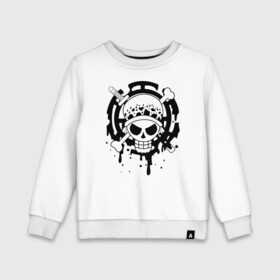 Детский свитшот хлопок с принтом Веселый Роджер Трафальгара Ло One Piece в городе Новоалтайск, 100% хлопок | круглый вырез горловины, эластичные манжеты, пояс и воротник | anime | manga | one piece | trafalgar d. water law | аниме | большой куш | ван пис | вон пис | доктор | капитан | король пиратов | лого | манга | пират | пираты сердца | ситибукай | смайл | трафальгар д. ватер ло