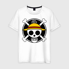 Мужская футболка хлопок с принтом One Piece Весёлый Роджер в городе Новоалтайск, 100% хлопок | прямой крой, круглый вырез горловины, длина до линии бедер, слегка спущенное плечо. | anime | manga | one piece | аниме | большой куш | ван пис | весёлый роджер | вон пис | король пиратов | логотип | манга | монки д. луффи | мугивары | перекрещённый костями | пират | пиратский флаг