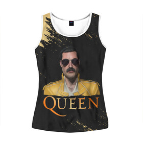 Женская майка 3D с принтом Фредди Меркьюри | Freddie Mercury (Z) в городе Новоалтайск, 100% полиэстер | круглая горловина, прямой силуэт, длина до линии бедра | freddie mercury | music | queen | брайан мэй | глэм рок | джон дикон | квин | королева | музыка | поп рок | роджер тейлор | фредди меркьюри | хард рок